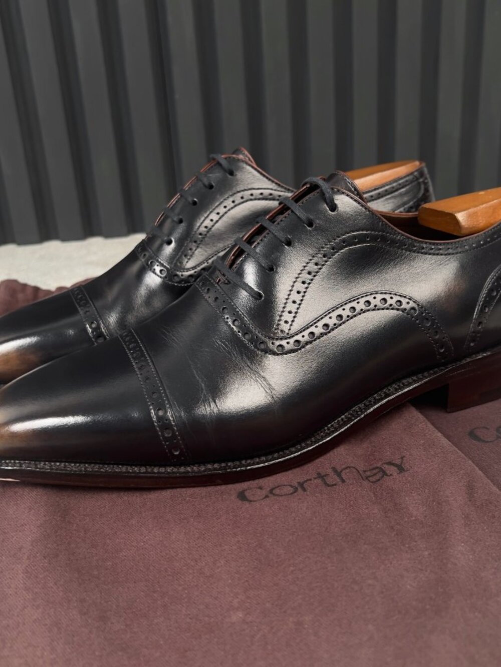 Share Corthay Derby Dress Wingtip Oxford Lace Up Patina Brown Leather 7.5 OS 41.